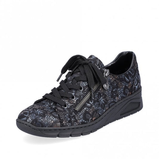 Rieker N3302-90 Ladies Wedge Lace up and Side Zip Metallic