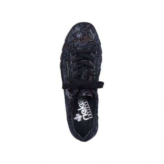 Rieker N3302-90 Ladies Wedge Lace up and Side Zip Metallic