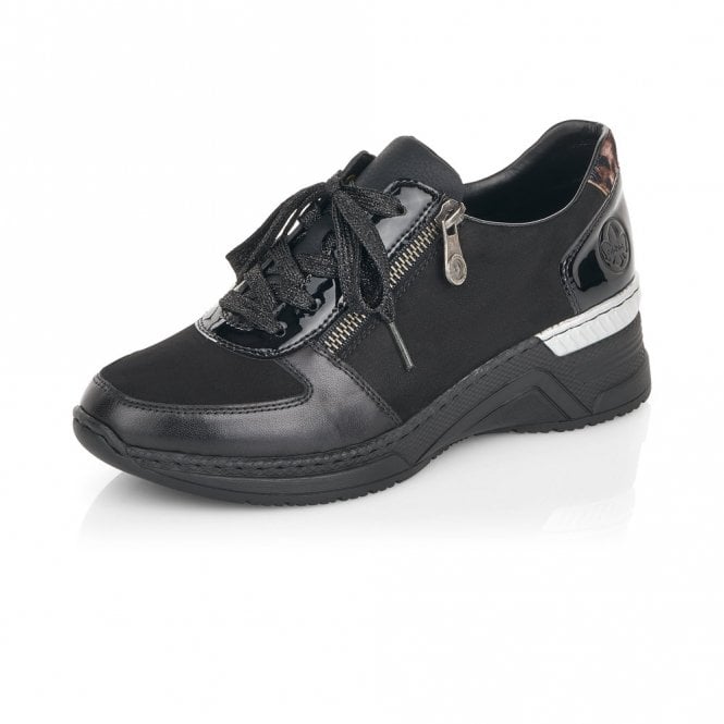 Rieker Ladies Black Wedge Trainer N4311-00