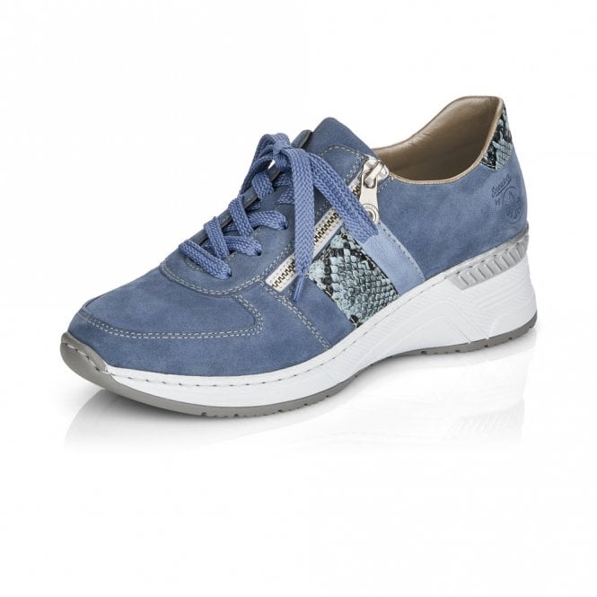Rieker Ladies Blue Trainers With Snakeskin Detail N4321-11