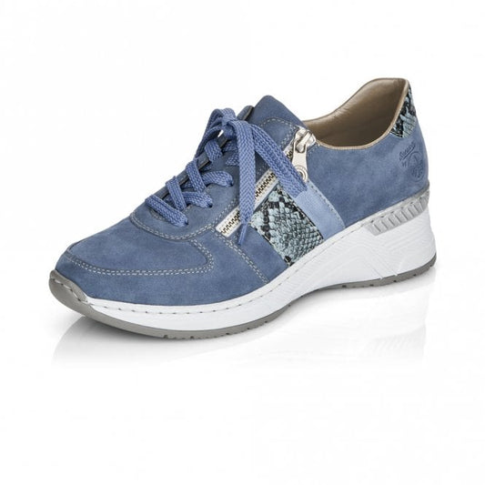 Rieker Ladies Blue Trainers With Snakeskin Detail N4321-11