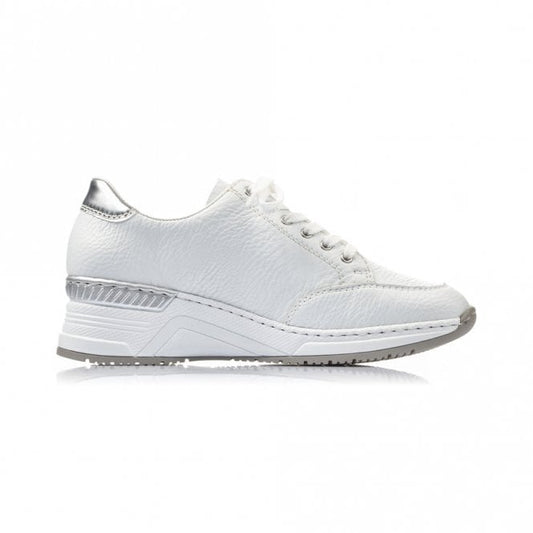 Rieker N4322-80 Ladies White Wedge Trainer