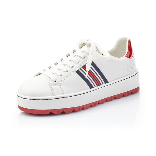 Rieker Ladies White Casual Trainers With Red & Blue Detail N4622-81