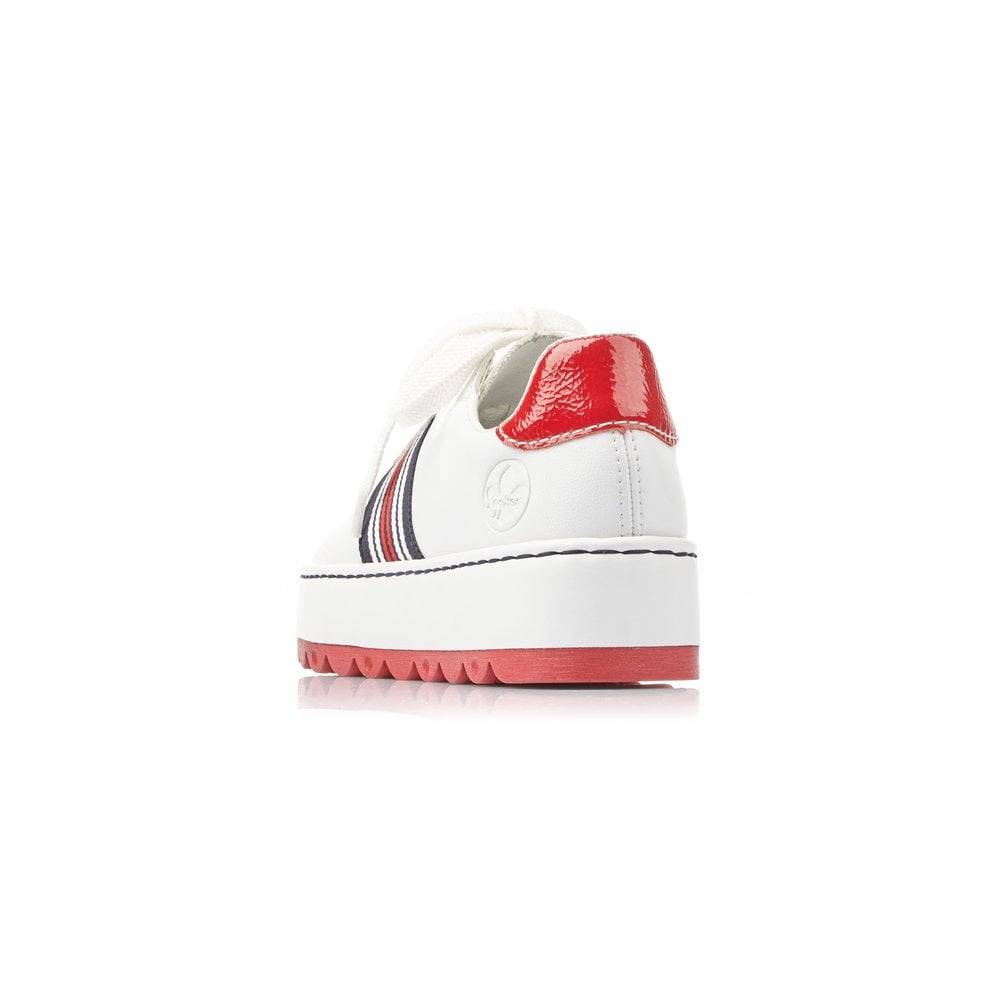 Rieker Ladies White Casual Trainers With Red & Blue Detail N4622-81