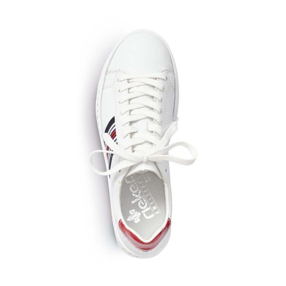 Rieker Ladies White Casual Trainers With Red & Blue Detail N4622-81