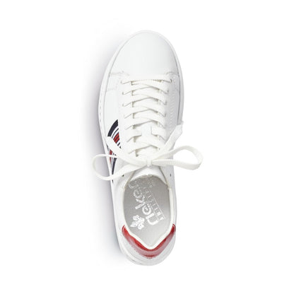 Rieker Ladies White Casual Trainers With Red & Blue Detail N4622-81