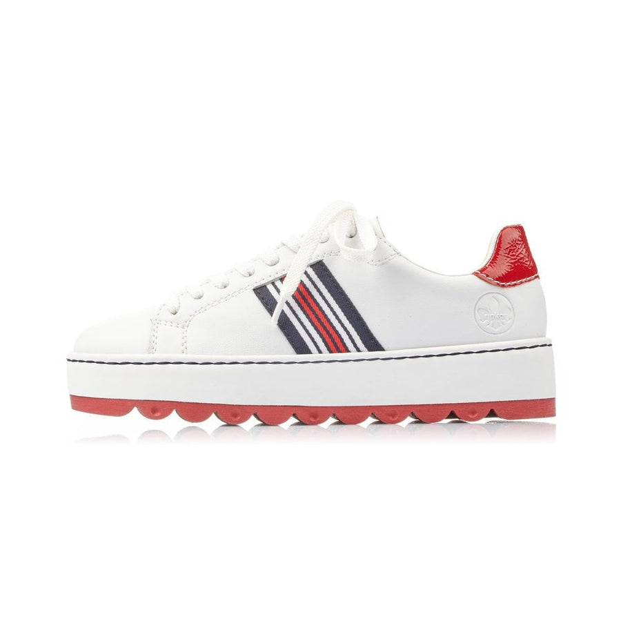 Rieker Ladies White Casual Trainers With Red & Blue Detail N4622-81