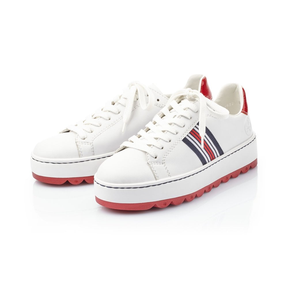Rieker Ladies White Casual Trainers With Red & Blue Detail N4622-81