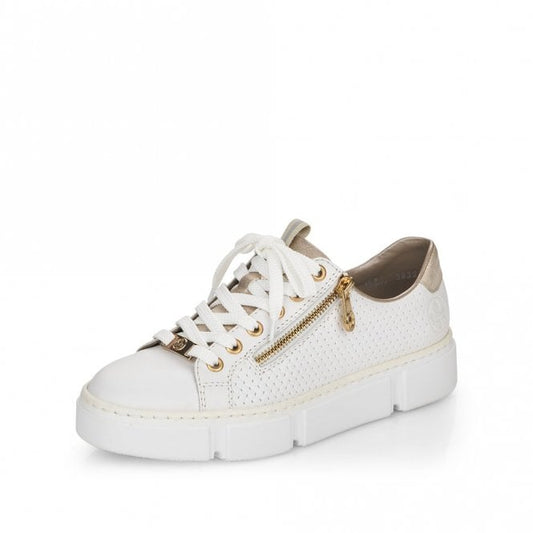 Rieker Ladies N5932-80 White Leather Trainer