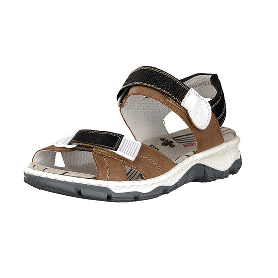 Rieker Ladies Beige/Brown Combi Velcro Sandals 68853-65