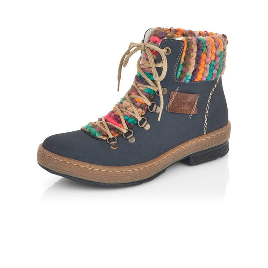 Rieker Ladies Wool Lined Boot Blue Combi Z6743-15