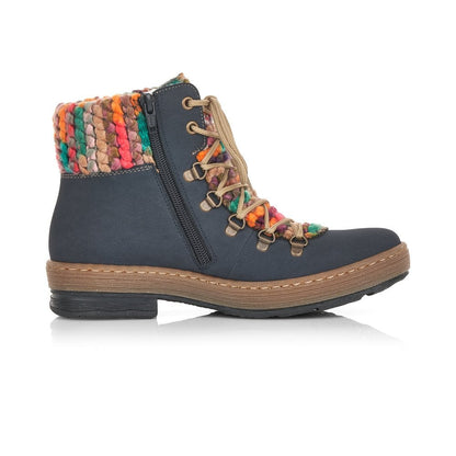 Rieker Ladies Wool Lined Boot Blue Combi Z6743-15