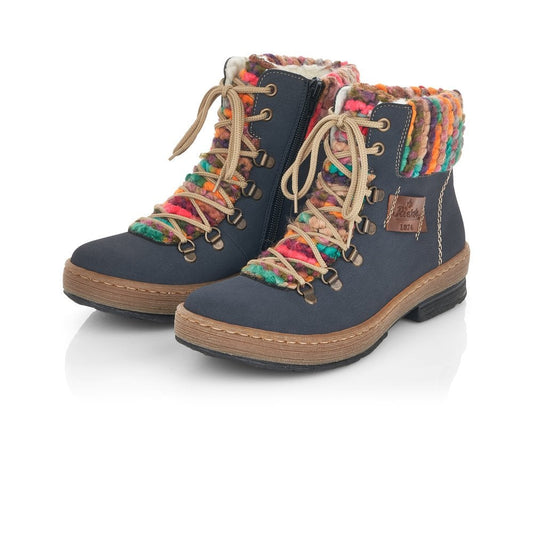 Rieker Ladies Wool Lined Boot Blue Combi Z6743-15