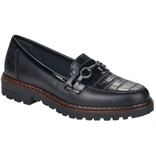 Rieker Ladies Black Leather Loafers 54862-01