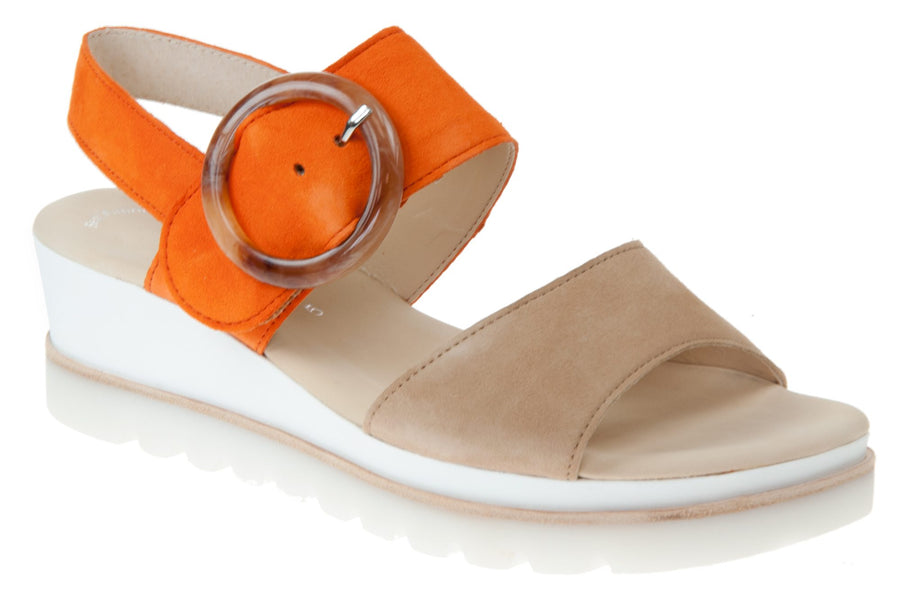 Gabor Ladies Yeo Caramel & Orange Wedge Sandals 44.645.12